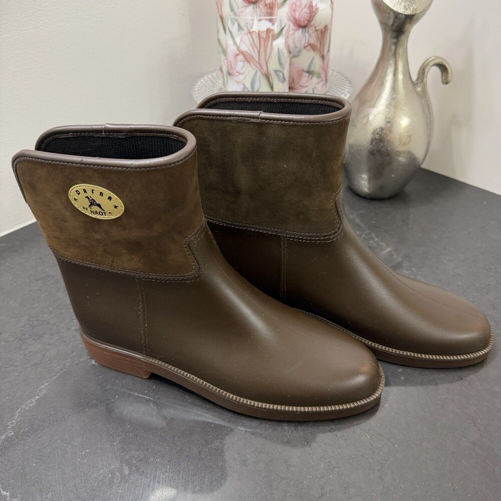 Dafna by NAOT Waterproof Rain Boots Brown Mid Calf Rubber Suede Women’s US 8.5